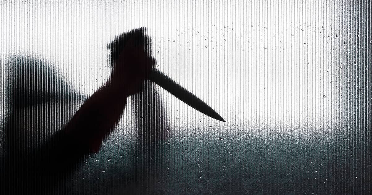 Shadow of hand holding big sharp knife